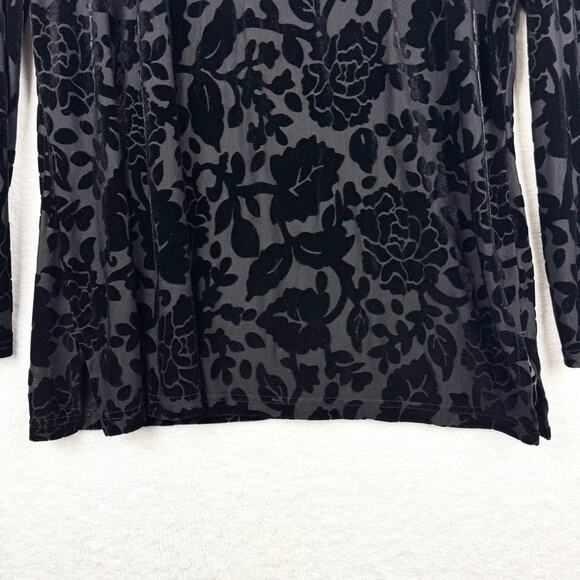 Velvet Burnout Black Long Line Tunic Whimsigoth Witchy Dark Floral Scoop Neck - Picture 3 of 12